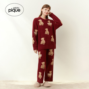 gelato 女睡衣本命年红小熊半边绒保暖PWNT235113 pique25秋冬新品