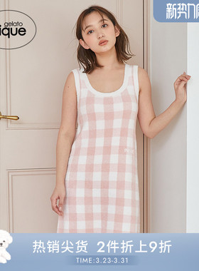 gelato pique25夏季新品女睡裙格纹提花刺绣无袖连衣裙PWNO252080