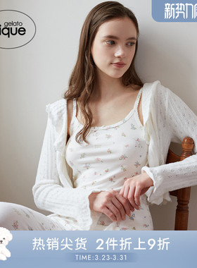 gelato pique秋冬女睡衣薄半边绒荷叶边系带开衫PWNT244092