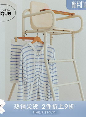 gelato pique春夏男女同款睡裤薄半边绒条纹短裤PMNP242014