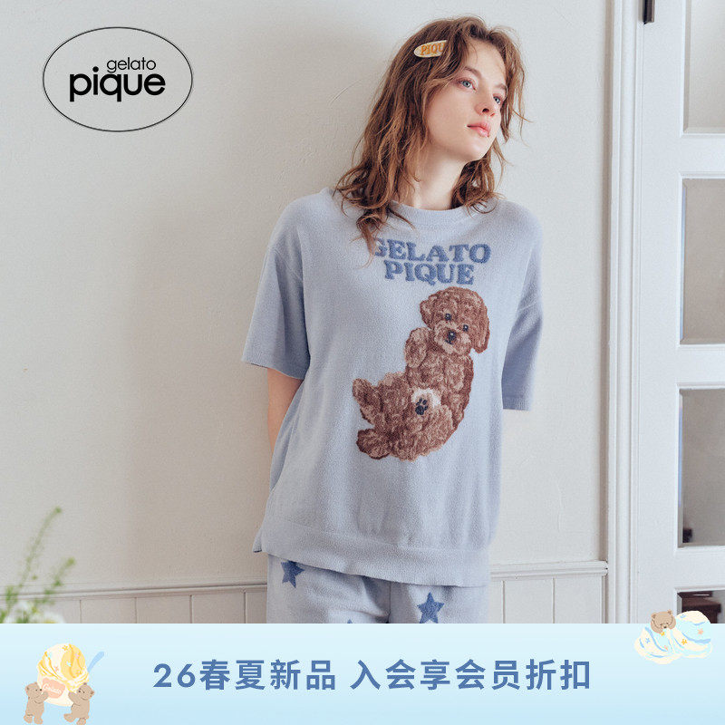 gelato pique26春夏新品女睡裤薄绒星星系带短裤居家PWNP261089