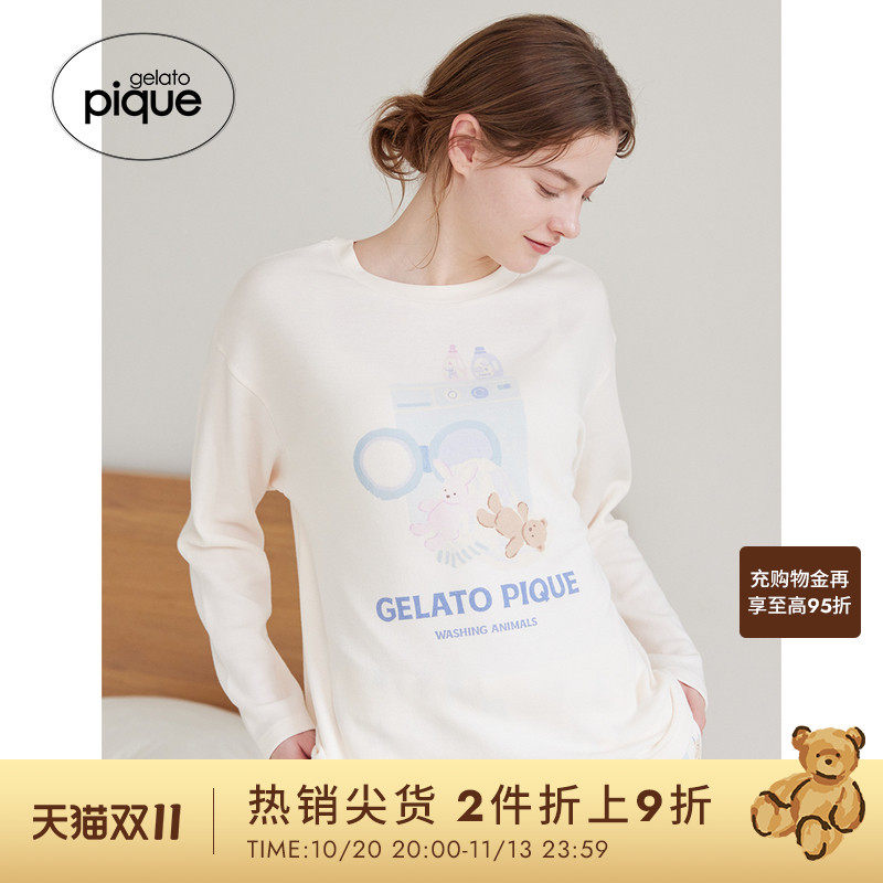 gelato pique26春夏新品女睡衣洗涤动物长袖T恤居家PWCT261347
