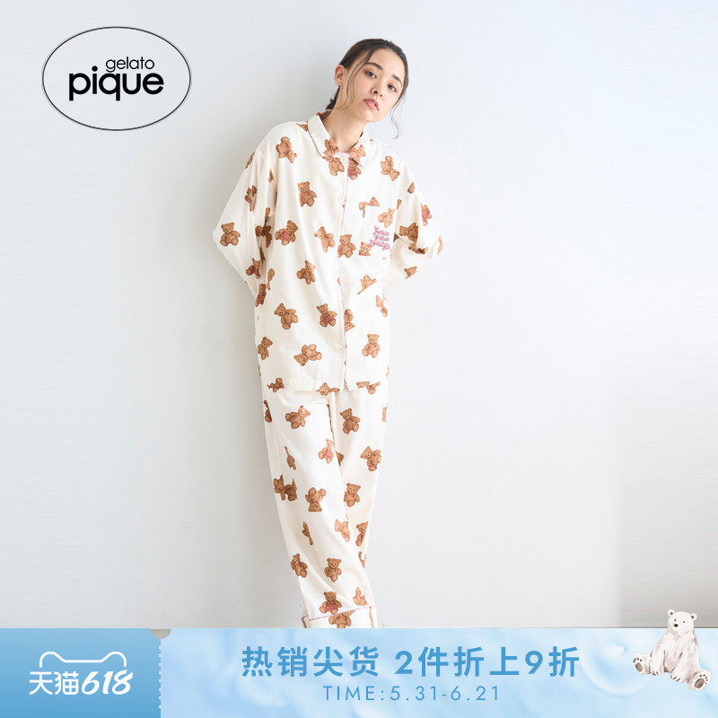gelato pique25秋冬新品女睡裤小熊满印长裤圣诞新年PWFP255336