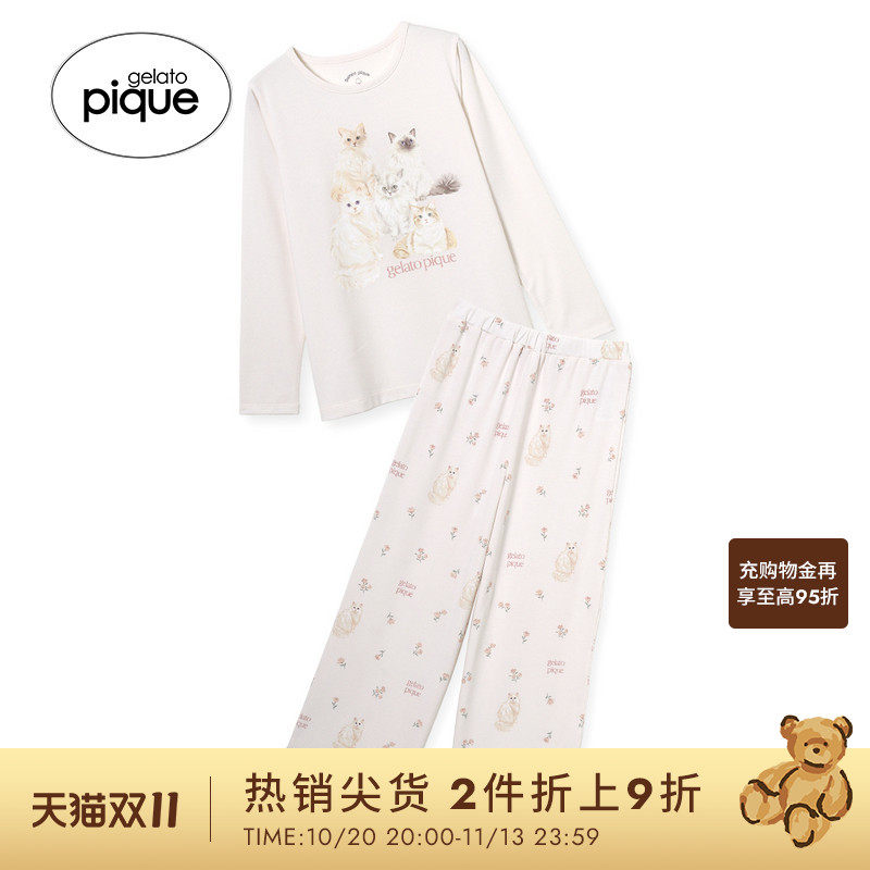 gelato pique26春夏新品大童睡衣猫咪柔软长袖T恤居家PJCT261385