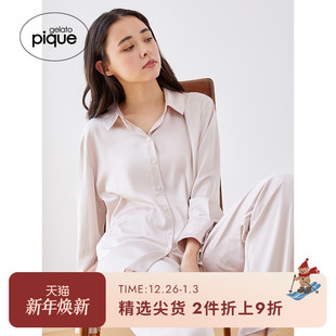 PWFT245308 衬衫 gelato pique秋冬女睡衣纯色缎面优雅长袖