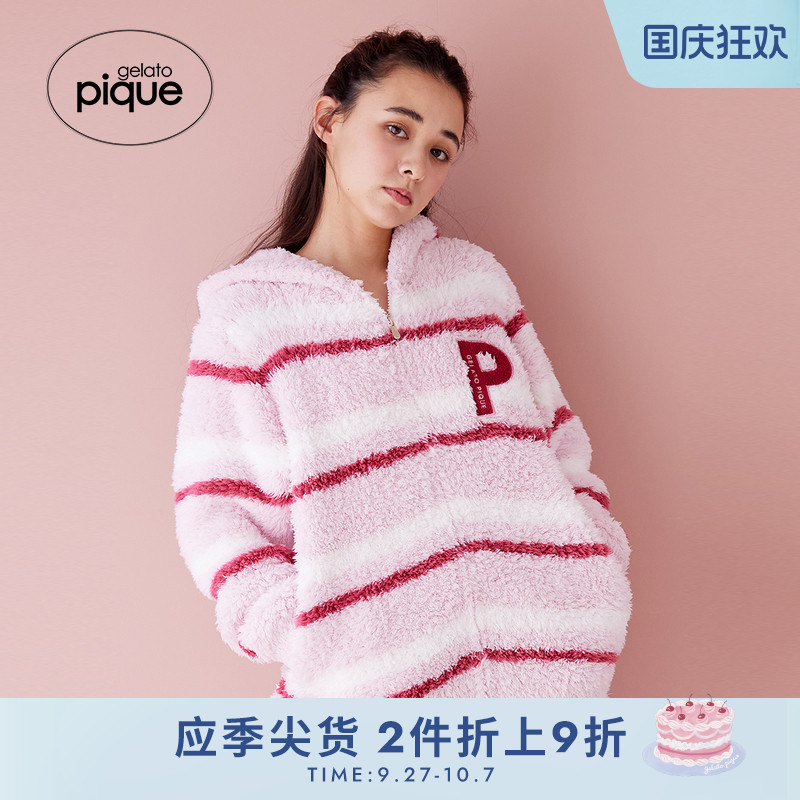 gelatopique薄半边绒条纹卫衣