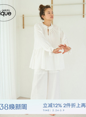 gelato pique秋冬女睡裤纯色薄纱宽松直筒长裤PWFP244300