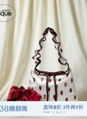 gelato pique25秋冬新品女收纳包草莓满印卷边手提袋PWGB255608