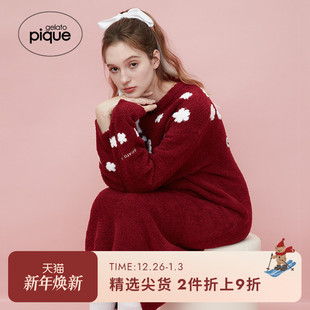 gelato pique秋冬女睡裙本命年红繁花半边绒长裙PWNO245185