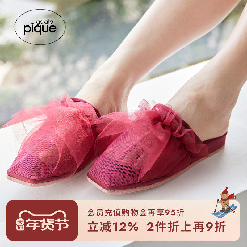 gelato pique秋冬女拖鞋草莓薄纱方头厚底家居鞋PWGS244743,居家布艺,居家棉拖/棉鞋,淘宝优惠券,粉丝福利购,淘宝优惠卷
