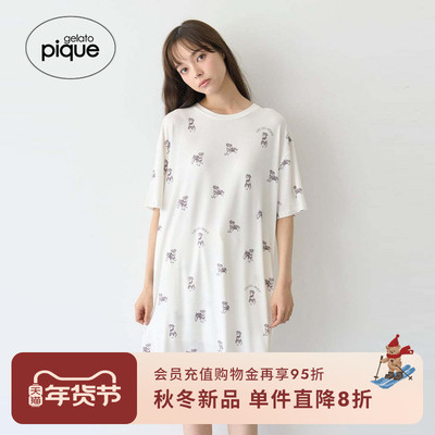 gelato pique25秋冬新品女睡裙雪纳瑞满印花连衣裙PWCO254363