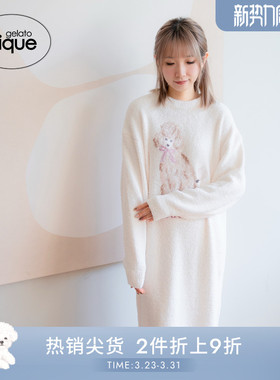 gelato pique25秋冬新品女睡裙半边绒贵宾犬小狗连衣裙PWNO255087