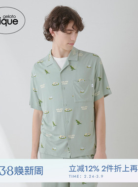 gelato pique春夏男女同款睡衣恐龙满印短袖衬衫PMCT251986