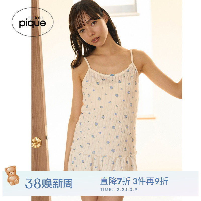 gelato pique25秋冬新品女睡衣玫瑰碎花木耳边吊带背心PWCT254245 - gelatopique旗舰店出品