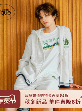 gelato pique25秋冬新品男女同款恐龙华夫格连帽卫衣PMNT254926