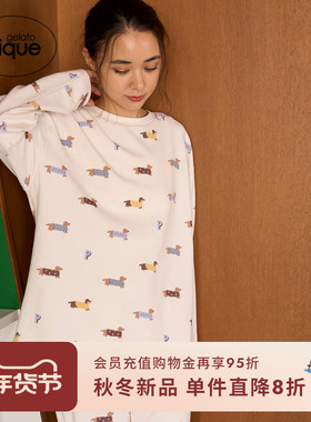 gelato pique25秋冬新品女睡衣腊肠犬满印长袖T恤居家PWCT255757