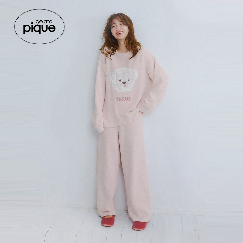 gelato pique25秋冬新品女睡衣套装半边绒曲奇狗长袖PWNT255149