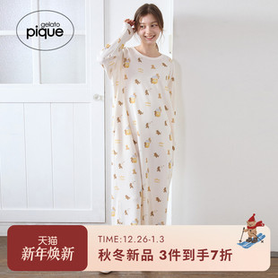 PWCO254330 女睡裙蜂蜜小熊满印连衣裙长袖 gelato pique25秋冬新品