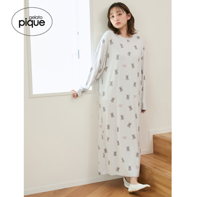 gelato pique25秋冬新品考拉满印长袖连衣裙柔软长睡裙PWCO254252