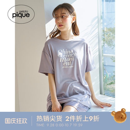 gelato pique春夏女睡衣套装字母简约柔软短袖短裤PWCT252229