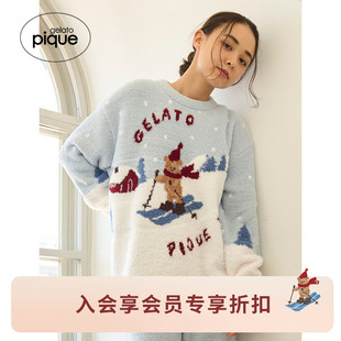 PWNT255122 女睡衣半边绒滑雪小熊套头衫 gelato pique25秋冬新品