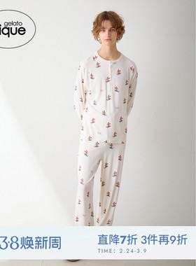 gelato pique25秋冬新品男睡衣滑雪小熊满印长袖T恤PMCT255255