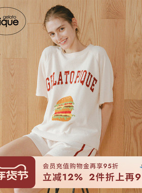 gelato pique秋冬女睡衣半边绒披萨汉堡套头衫PWNT234048