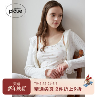 gelato PWNT244092 pique秋冬女睡衣薄半边绒荷叶边系带开衫