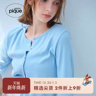 外穿PWCT244275 开衫 gelato pique秋冬女睡衣纯色卷边短款