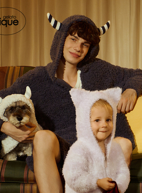 gelato pique秋冬男女同款睡裤毛绒怪兽系带短裤PMNP244040