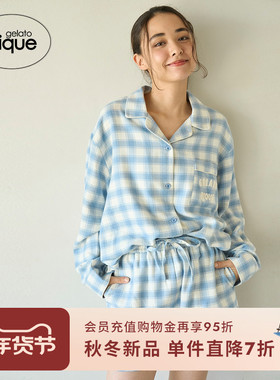 gelato pique25秋冬新品女睡衣格纹衬衫立体字母长袖PWFT255281