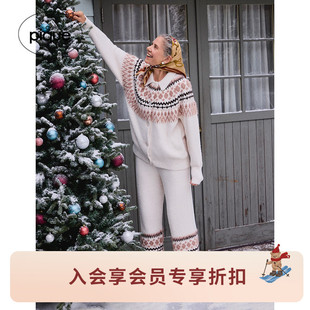 半边绒北欧风系带长裤 女睡裤 PWNP255141 pique25秋冬新品 gelato