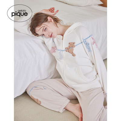 gelato pique26春夏新品女睡衣半边绒洗涤动物连帽开衫PWNT261118