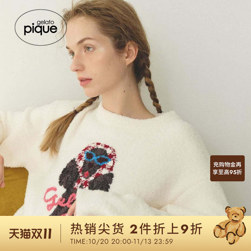 gelato pique26春夏新品女睡衣半边绒头巾狗长袖套头衫PWNT261070