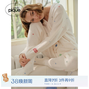 gelato pique25秋冬新品女睡裤半边绒波点束脚长裤居家PWNP244086