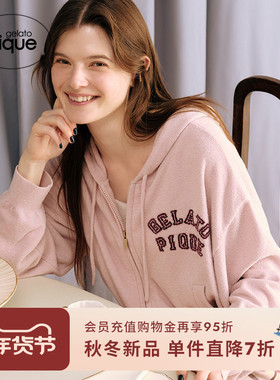 gelato pique25秋冬新品女睡衣字母拉链连帽开衫家居服PWNT254074