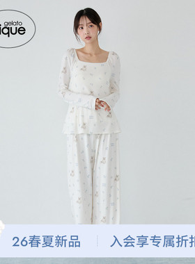 gelato pique26春夏新品女睡裤猫咪小花满印长裤居家PWCP261305