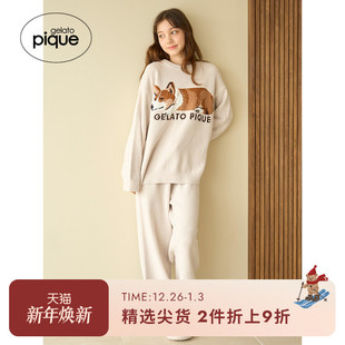 居家PWNP245136 半边绒纯色字母长裤 gelato pique秋冬女睡裤