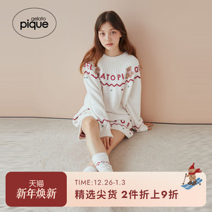 短裤 小熊半边绒长袖 PWNT245357 pique秋冬女睡衣套装 gelato