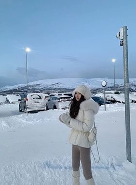 小龙家Madofit麻豆/挪威雪境_收腰芭蕾感 超暖狐狸毛领白鸭绒羊毛