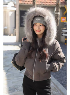 小龙家小镇姗姗 雪映阑珊~貉子毛领90白鸭绒羽绒服女冬防风短款连