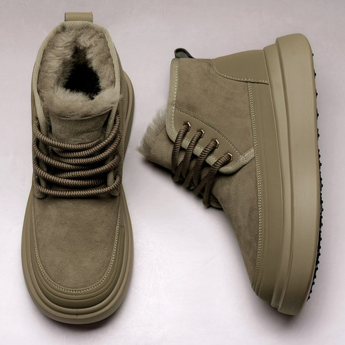 雪地靴男皮毛一体加厚绒保暖冬季新款棉鞋子防滑御寒男士羊毛短靴