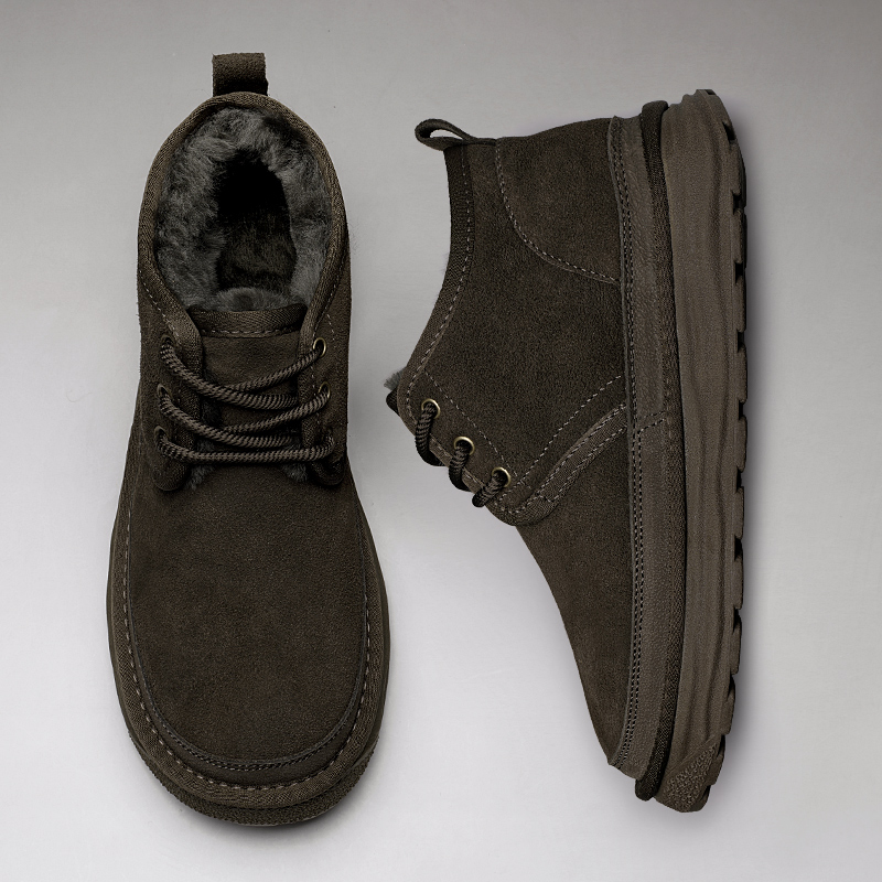 雪地靴男羊毛一体真皮加厚绒保暖冬季新款潮流防滑御寒男士短靴子