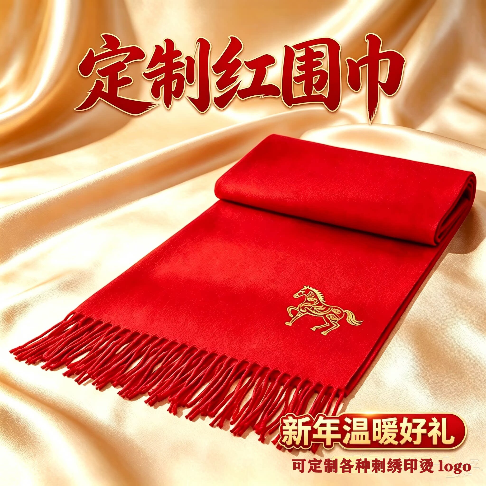 年会活动红色围巾定制logo刺围巾定制/加工
