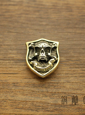 铜海盗海贼王骷髅徽章财布扣 创意黄铜+白铜双色镶嵌骷髅装饰扣