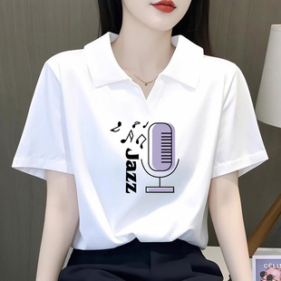 外贸出口清仓夏季 显瘦纯棉POLO上衣 翻领新款 宽松印花休闲T恤短袖