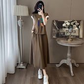 上衣半身裙两件套100%纯棉套装 拼接拼色短袖 新款 外贸专柜撤柜夏季