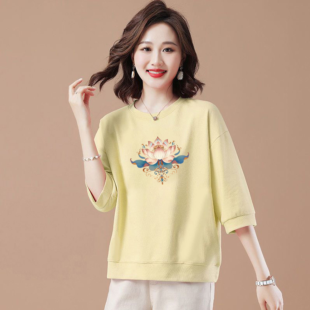 100%纯棉七分袖圆领体恤内搭上衣