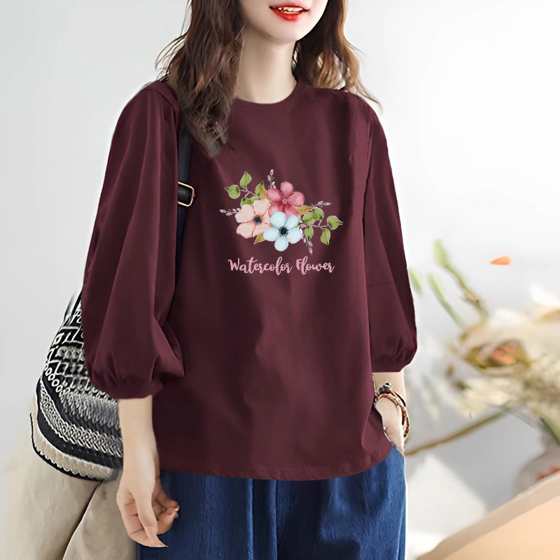 春夏宽松七分袖100%纯棉体恤上衣