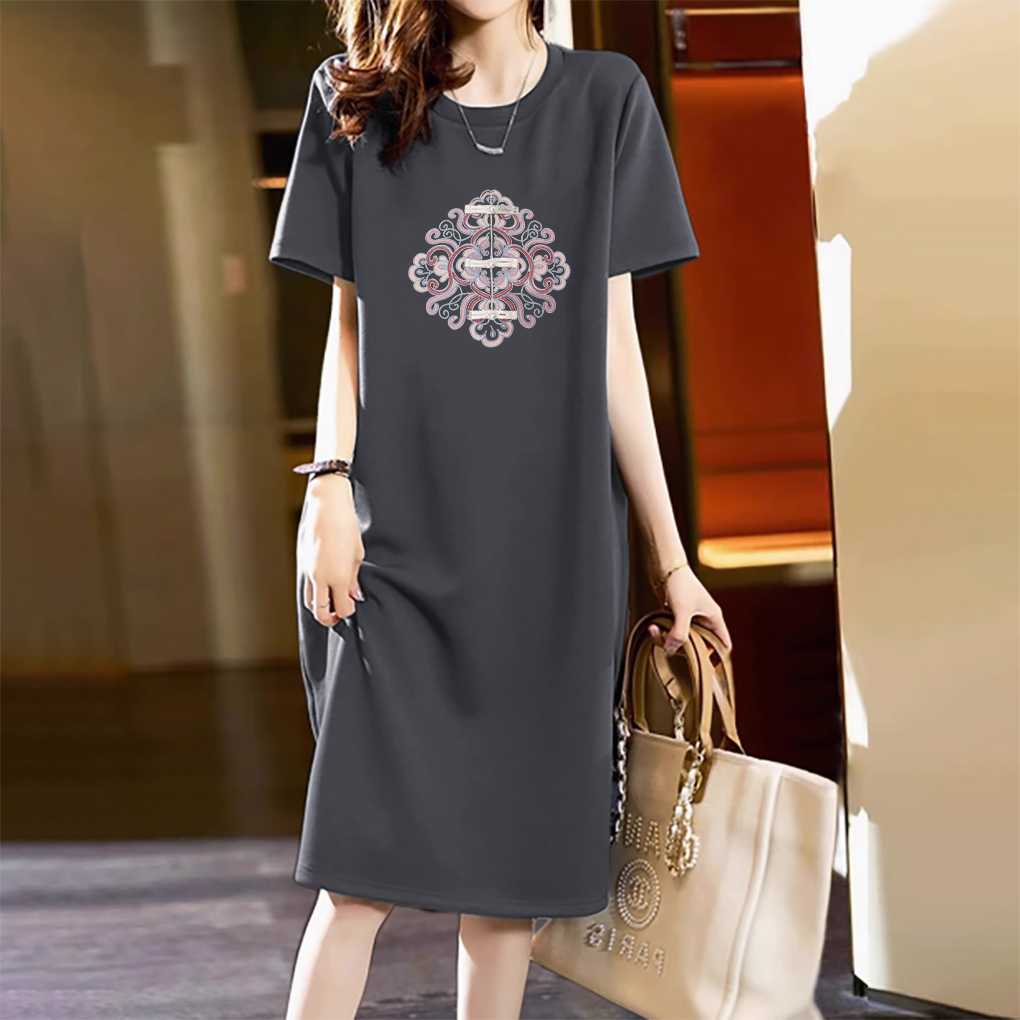 设计感减龄新中式短袖T恤连衣裙